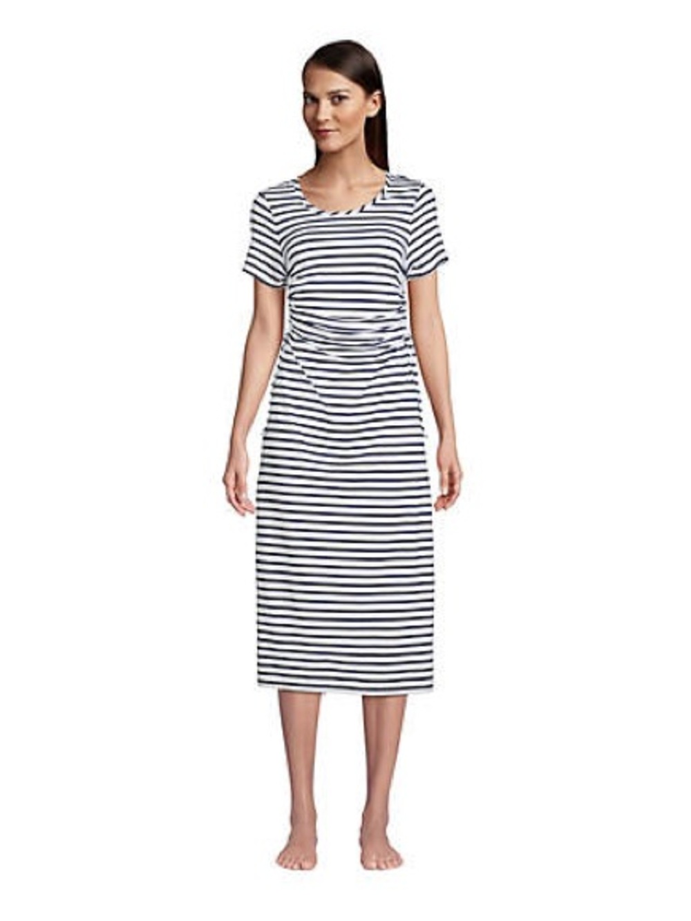 Striped Midi Tee Dress in Navy and White